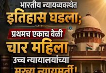 भारतीय न्यायव्यवस्थेत महिला नेतृत्वाचा ऐतिहासिक टप्पा; एकाच वेळी चार महिला उच्च न्यायालयांच्या मुख्य न्यायमूर्ती