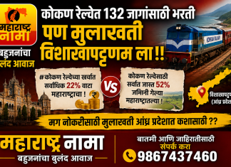 कोकण रेल्वे भरती प्रक्रियेवर महाराष्ट्रातून संताप १३२ जागांसाठी भरती; मुलाखती मात्र विशाखापट्टणम येथे — स्थानिक तरुणांवर अन्यायाचा आरोप