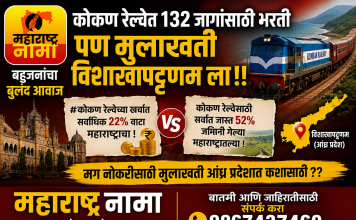 कोकण रेल्वे भरती प्रक्रियेवर महाराष्ट्रातून संताप १३२ जागांसाठी भरती; मुलाखती मात्र विशाखापट्टणम येथे — स्थानिक तरुणांवर अन्यायाचा आरोप